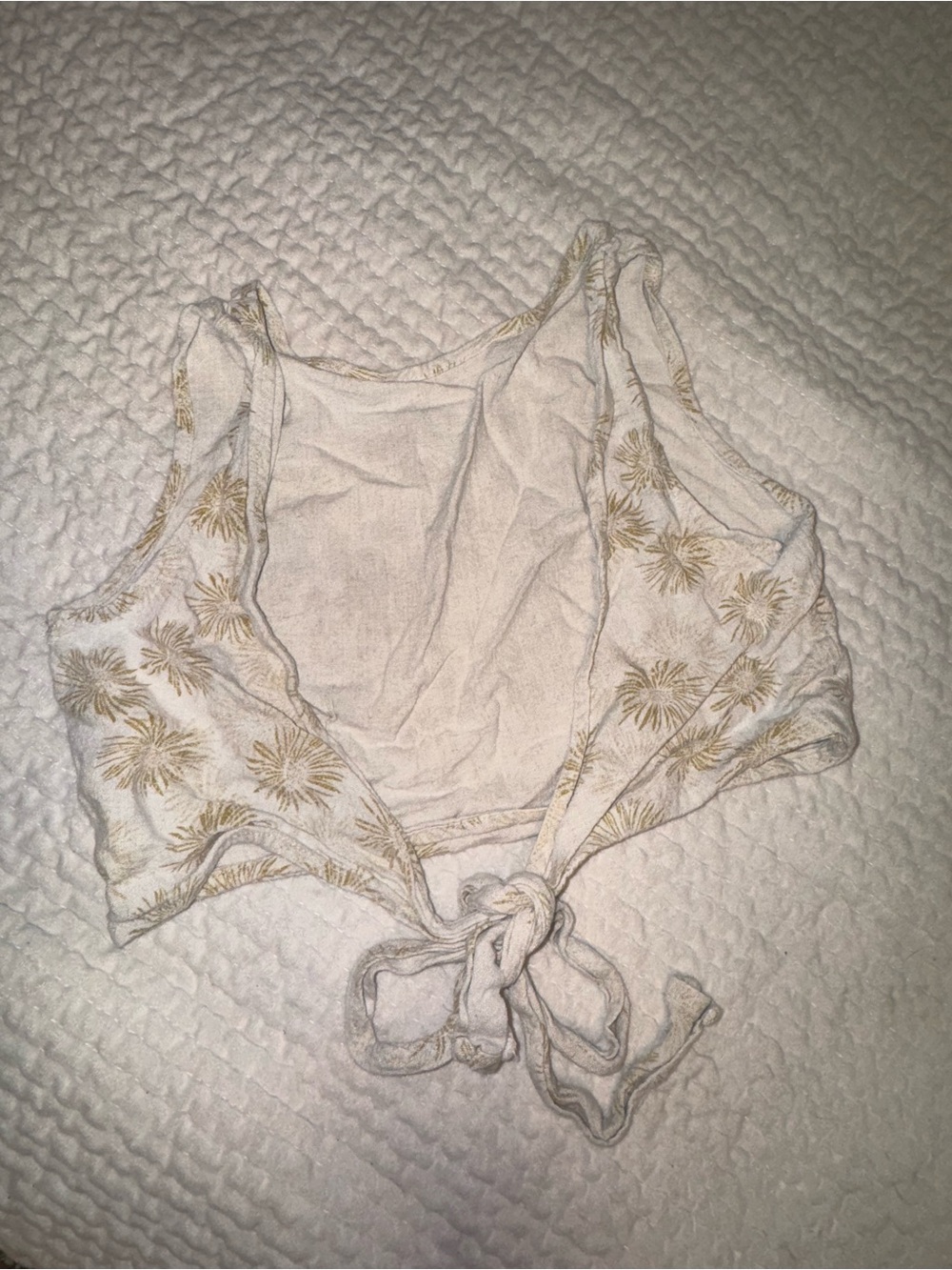 Tie-Front Floral Crop Top in Cream and Gold